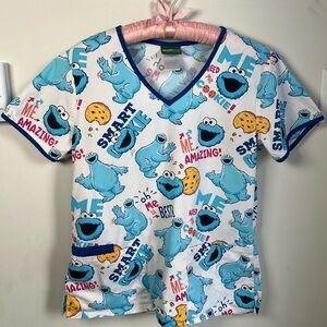 Sesame Street Cookie Monster Scrub Top Healthcare Nursing Size Small